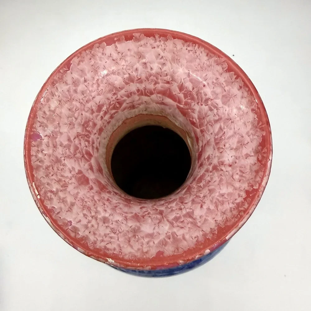 Jingdezhen Home Vase 12in Ceramic Crystalline Glaze Blue Red Flared